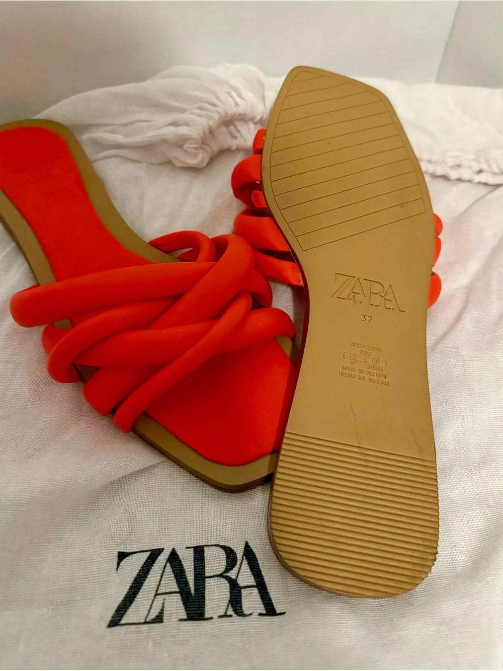 Zara Neon Coral Knotted Flat Sandals Size 37 - Picture 2 of 3